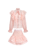 Sahara Rufflede Dot Printed Bowknot Top And Skirt Two-Piece Set