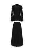 Okama Long Sleeve Folds Lace Butterfly Top And Skirt Two-Piece Set
