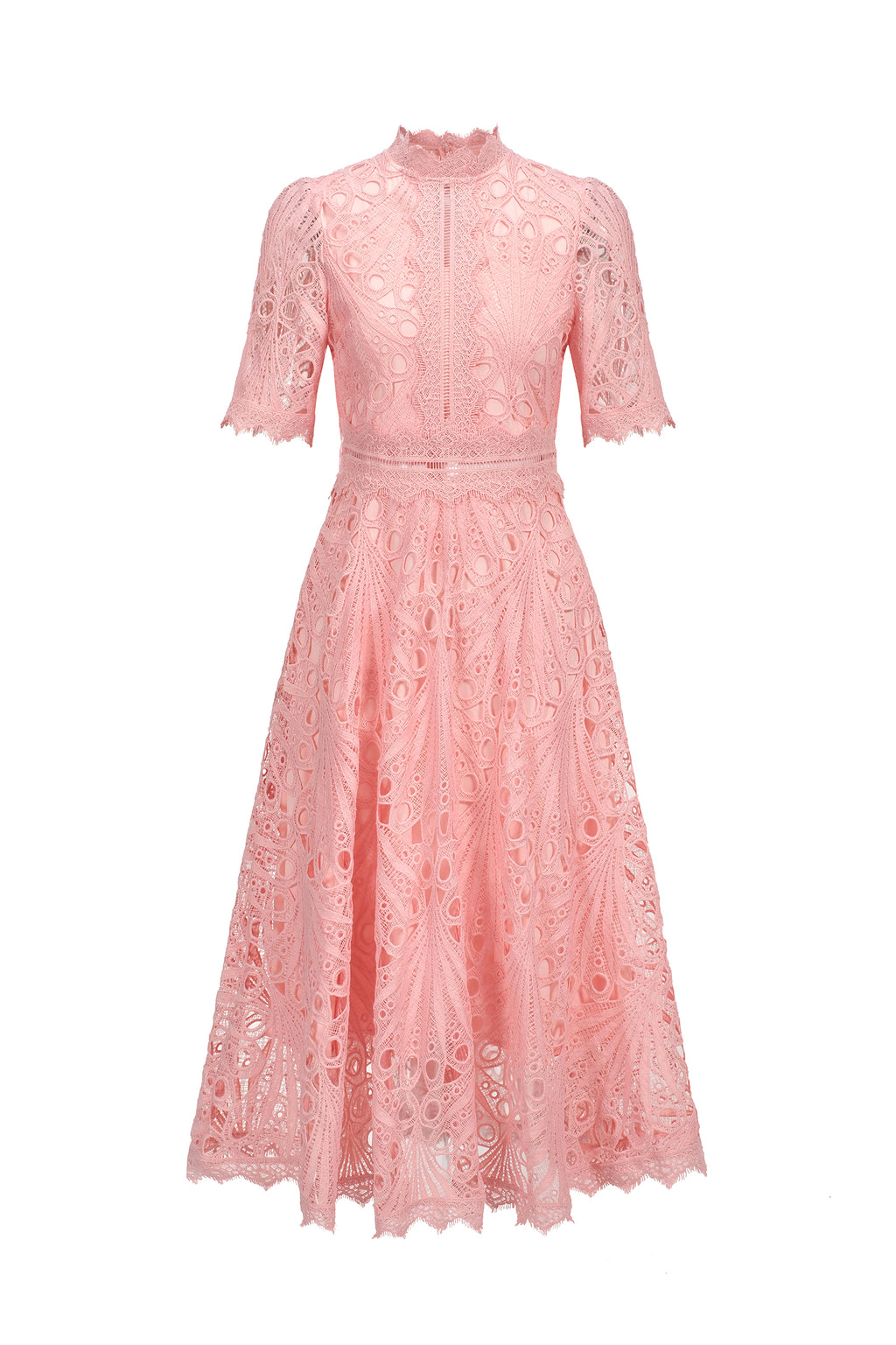 Lzada Short Sleeves Lace Hollow Out Midi Dress