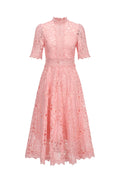 Lzada Short Sleeves Lace Hollow Out Midi Dress