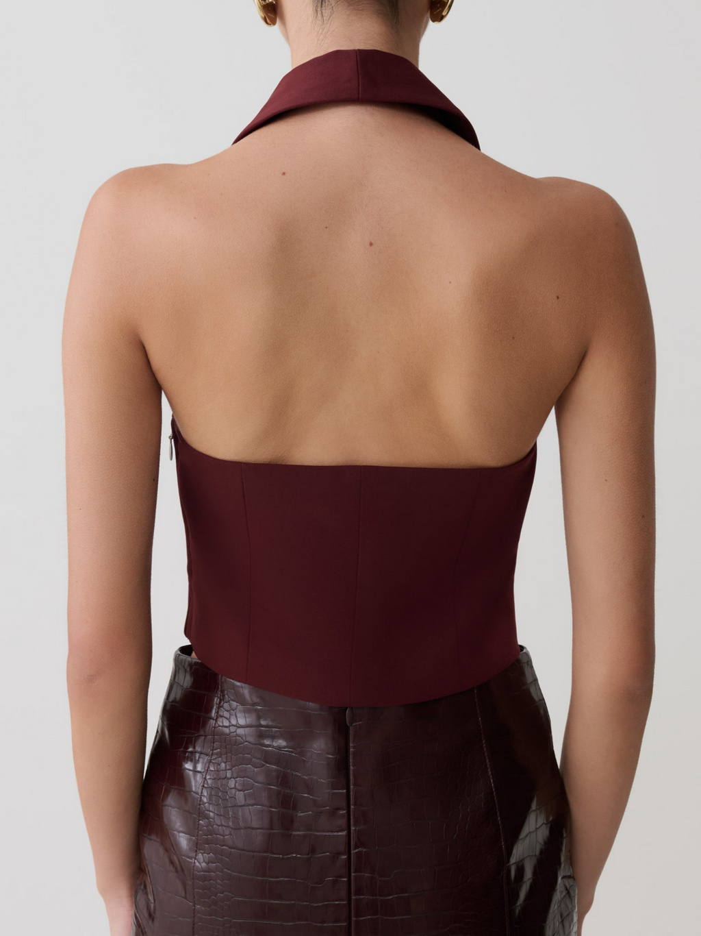 Collared Sleeveless Halter Top - Merlot
