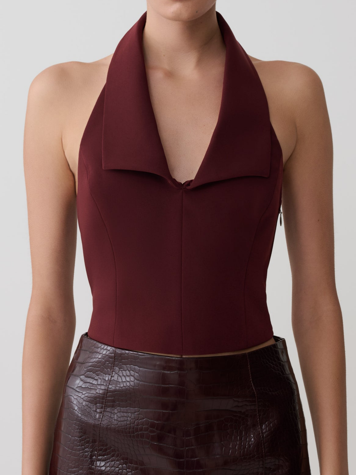Collared Sleeveless Halter Top - Merlot
