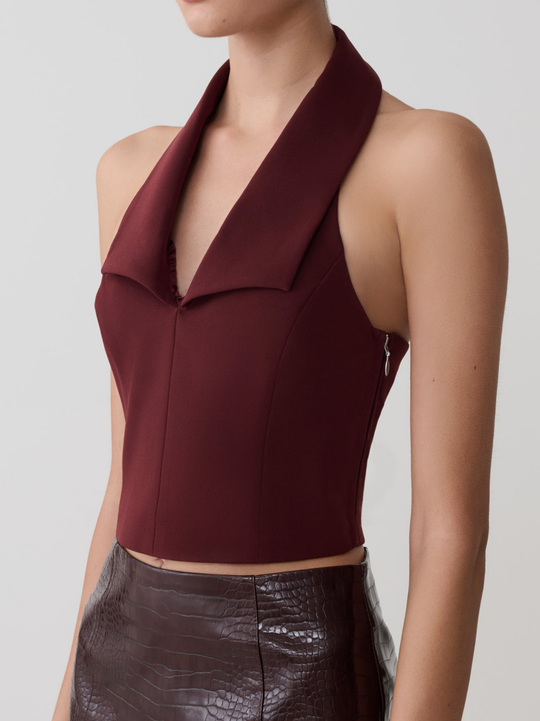 Collared Sleeveless Halter Top - Merlot