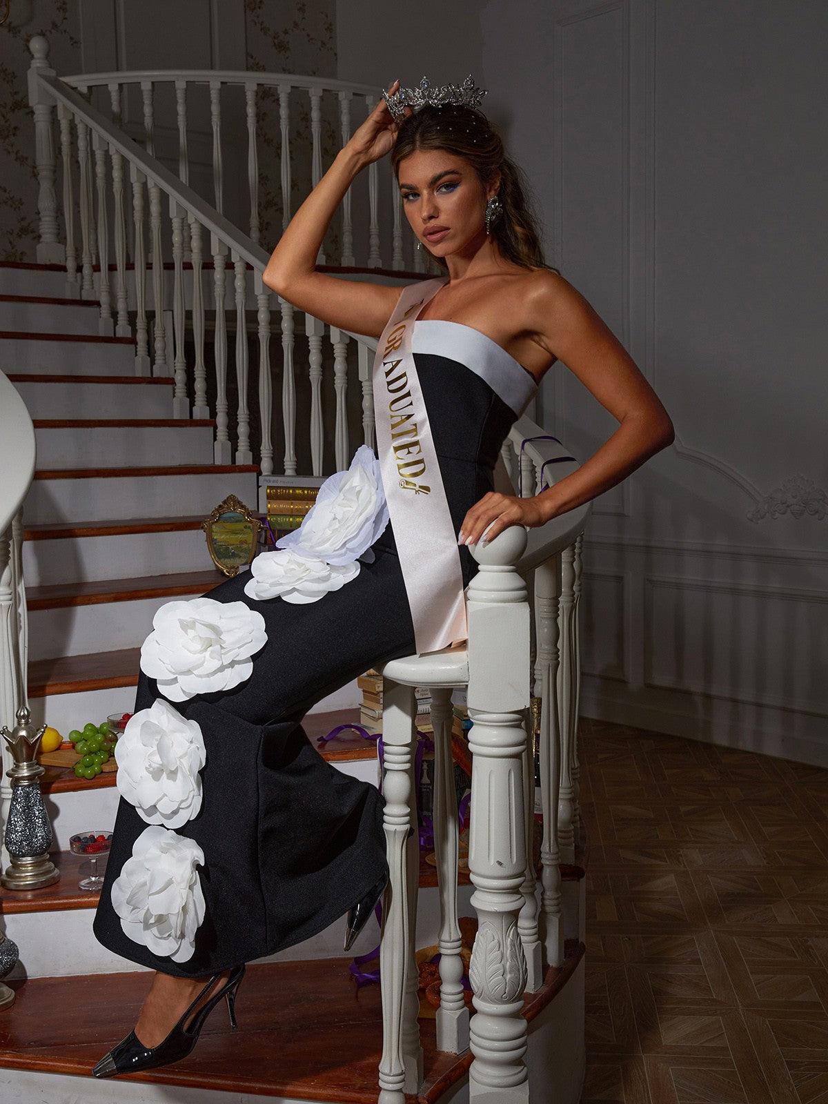 Carol Flower Embellished Bandage Maxi Dress