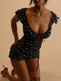 Black Coquette Bow Ruffle Two Piece Set