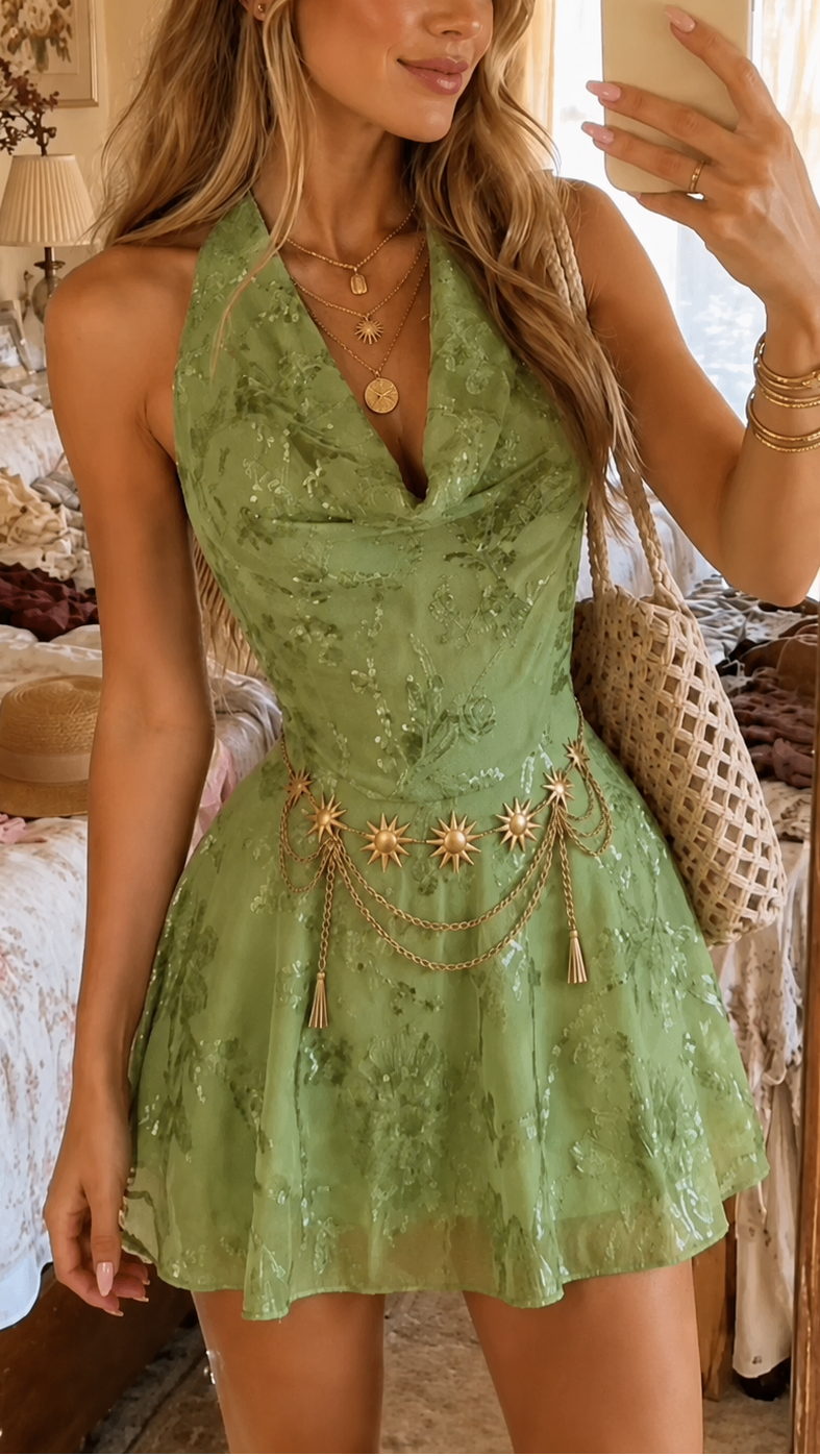 Solara Bloom Halter Mini Dress