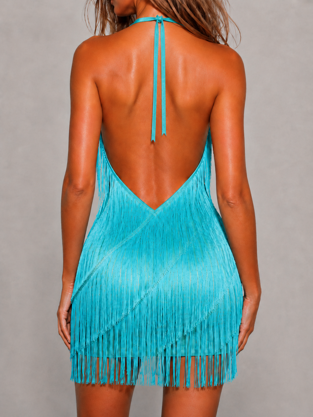 Afterglow Fringe Halter Mini Dress