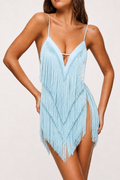 Plunge V Layered Fringe Mini Dress