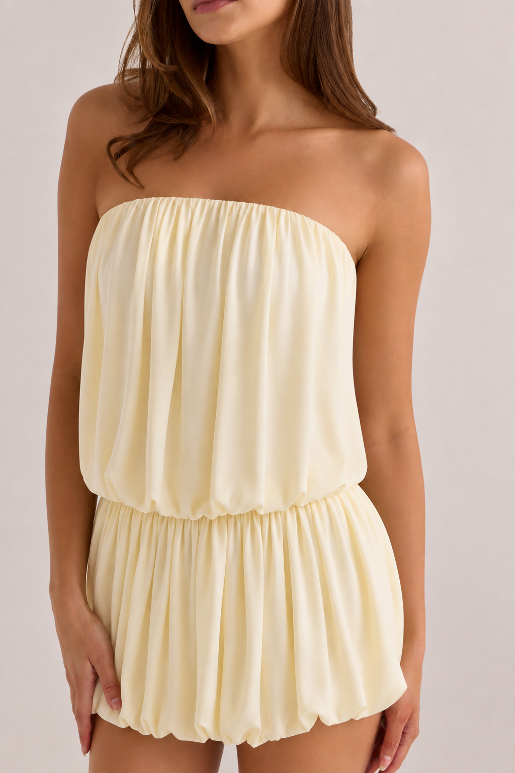 Strapless Gathered Bubble Mini Dress