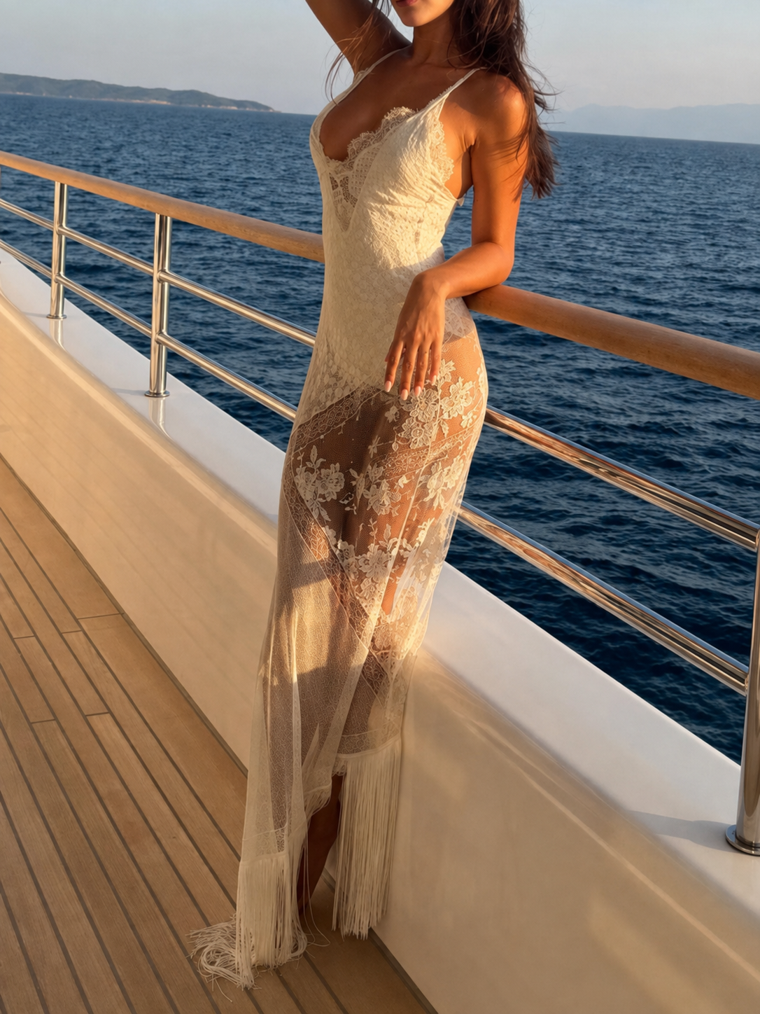 Alluring Lace Fringe Maxi Dress
