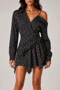 Midnight Muse Polka Dot Mini Dress In Black