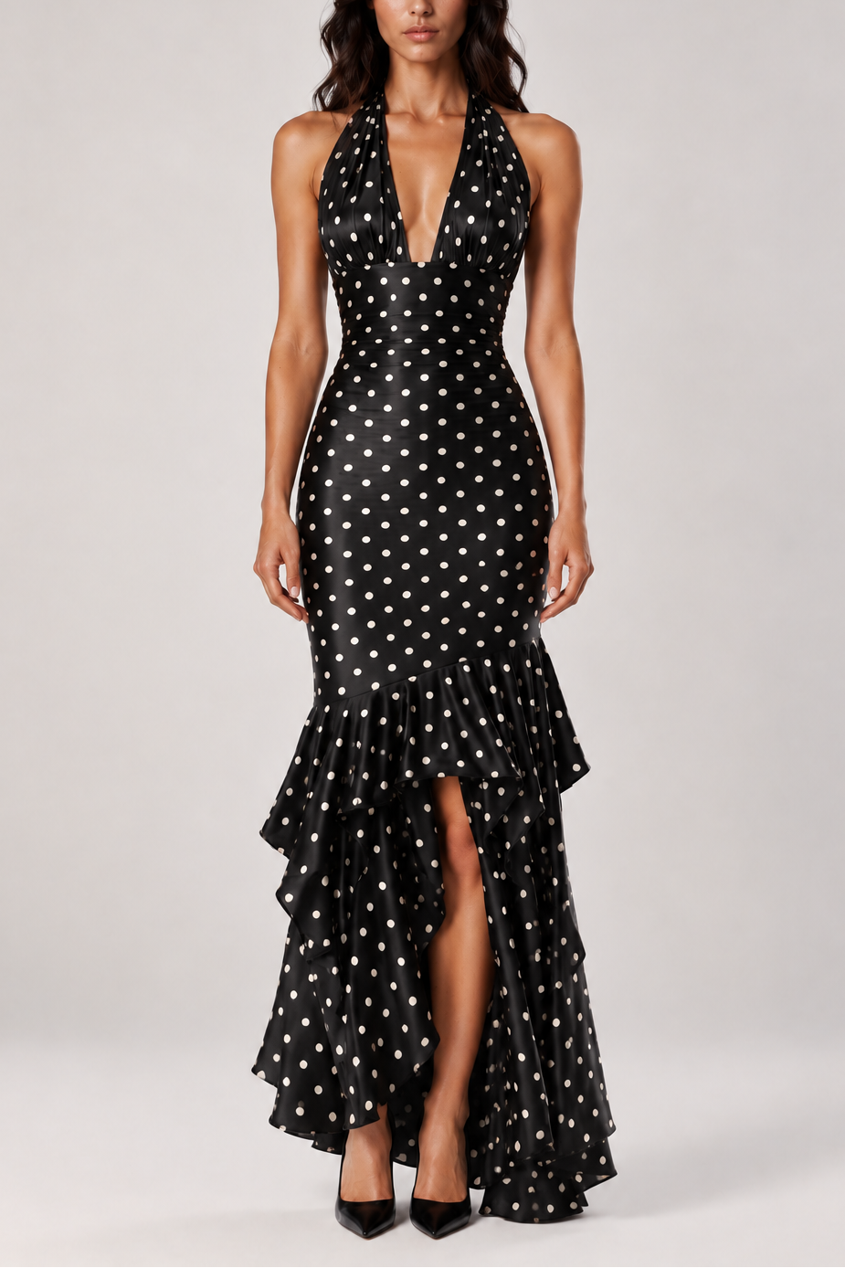 Rosalie Polka Dot Halter Maxi Dress