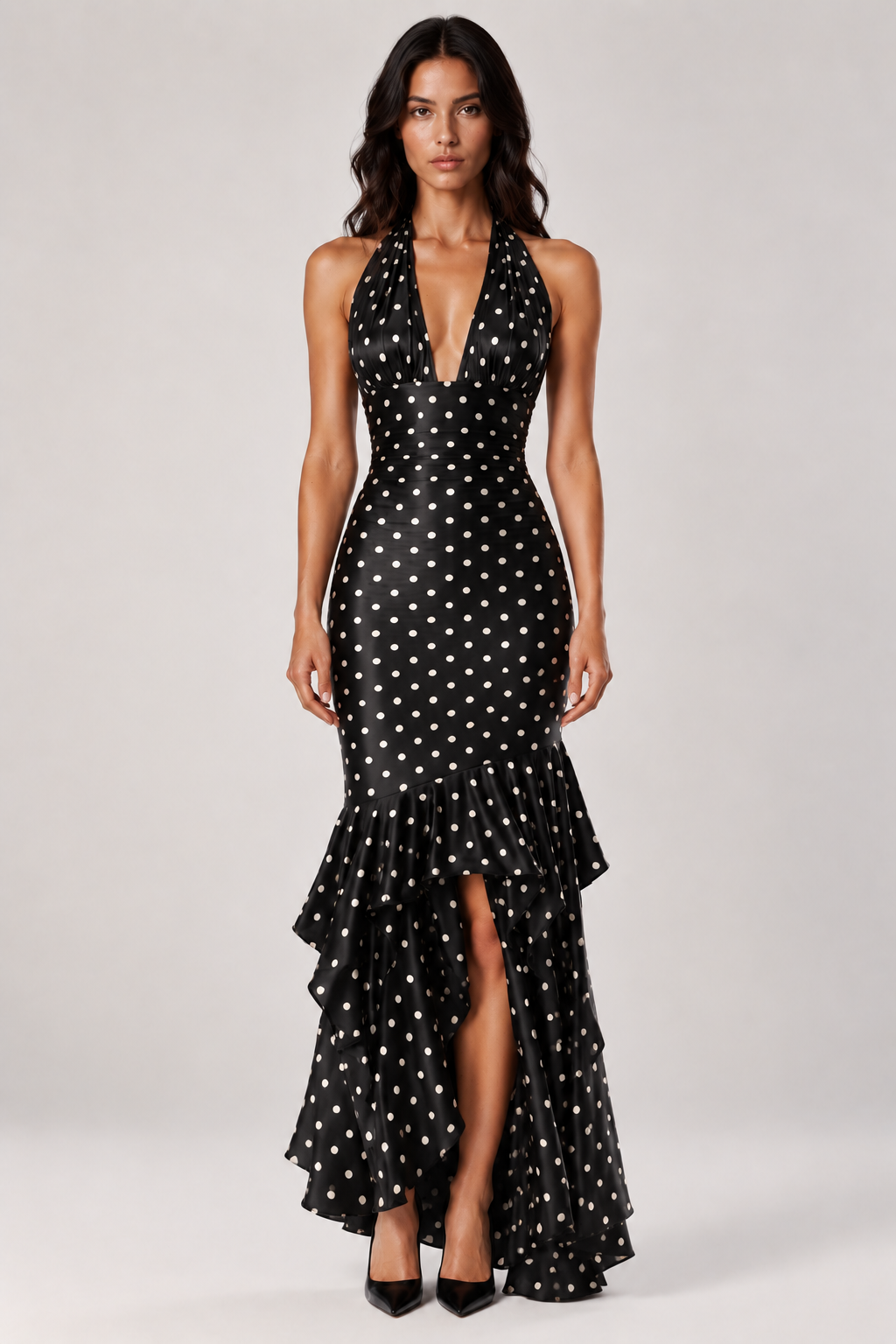 Rosalie Polka Dot Halter Maxi Dress