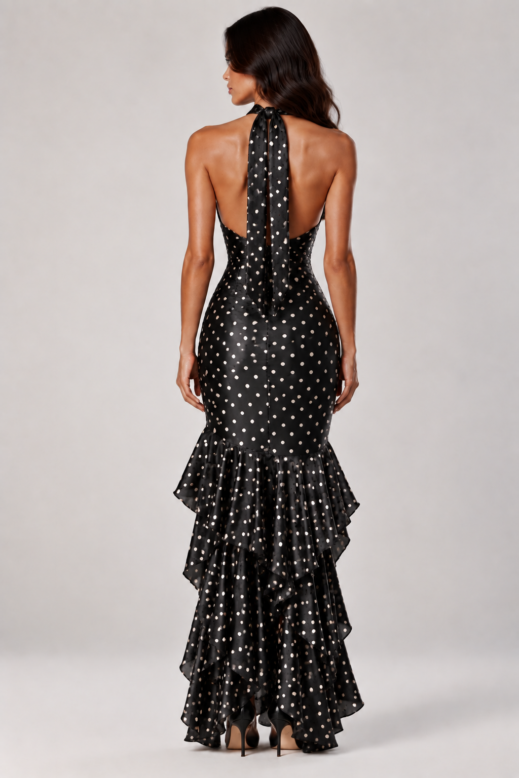 Rosalie Polka Dot Halter Maxi Dress In Black