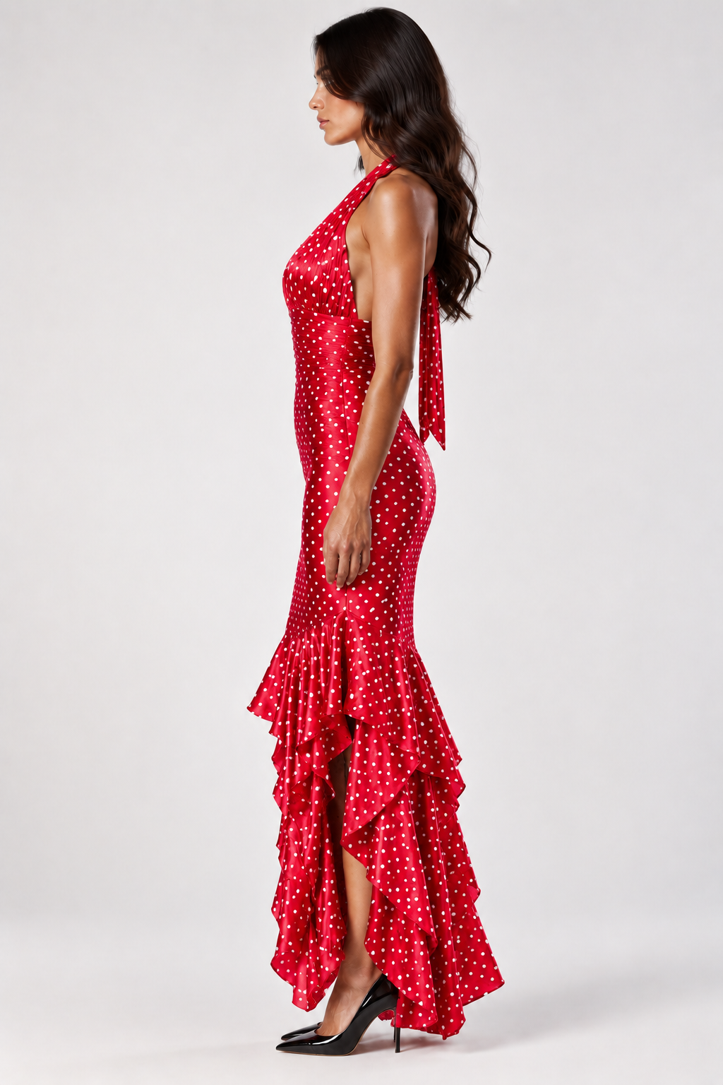 Rosalie Polka Dot Halter Maxi Dress In Red