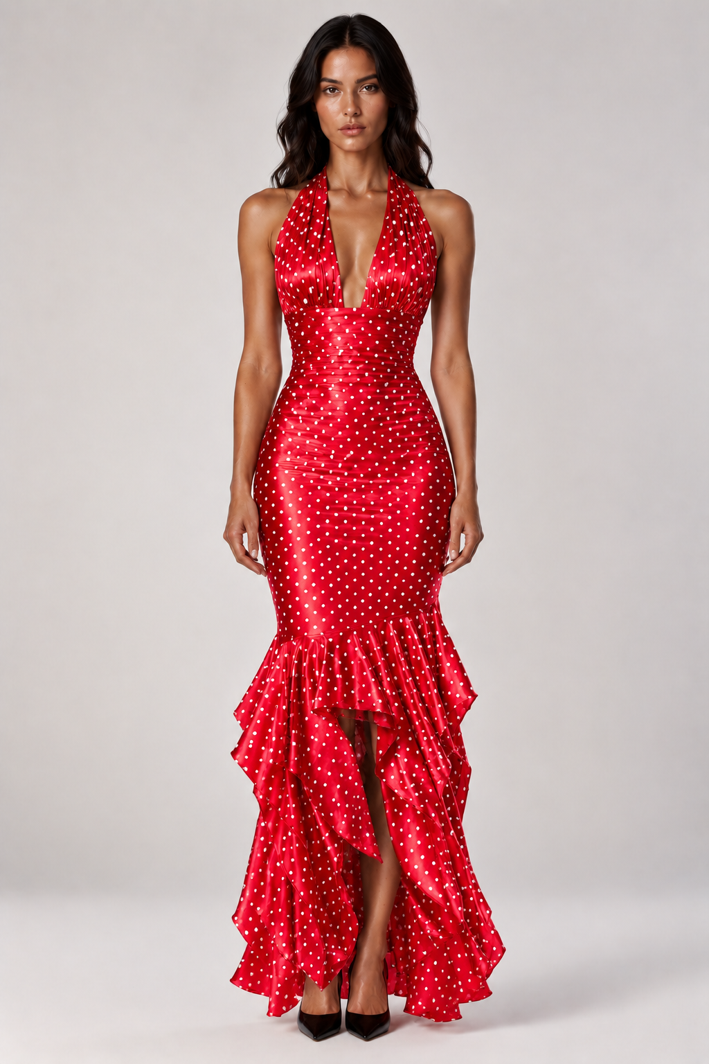 Rosalie Polka Dot Halter Maxi Dress