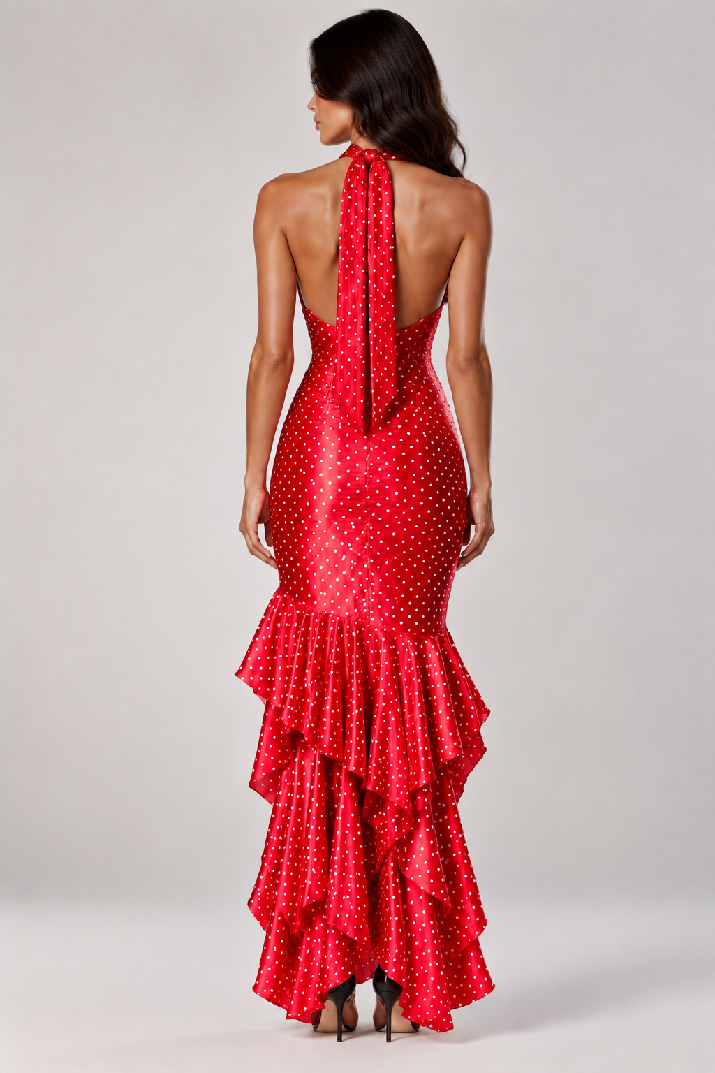 Rosalie Polka Dot Halter Maxi Dress In Red