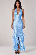 Rosalie Polka Dot Halter Maxi Dress In Blue