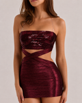 Wine Vesper Sequin Cutout Bandage Mini Dress