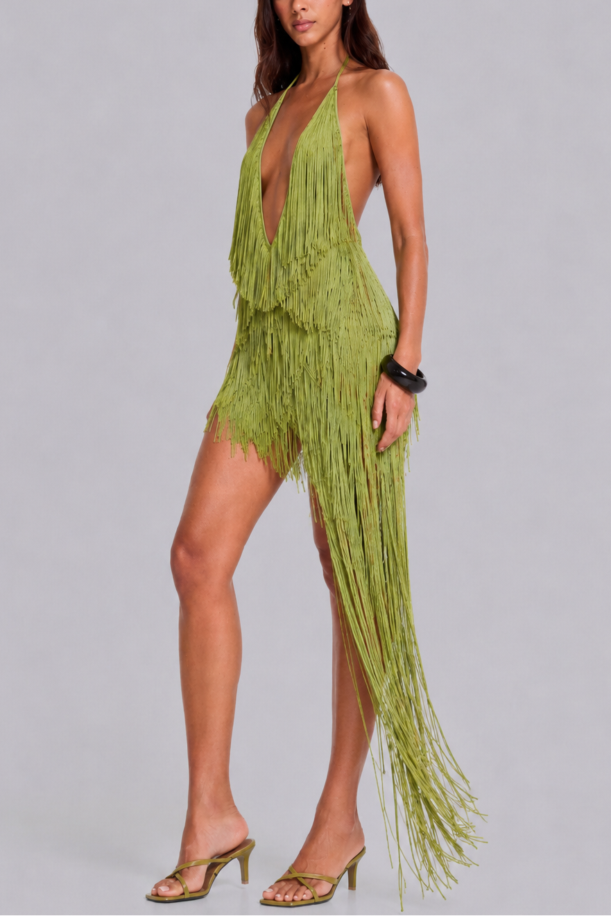 Salsa Fringe Halter Dress Orange