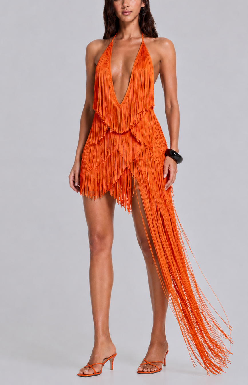Salsa Fringe Halter Dress