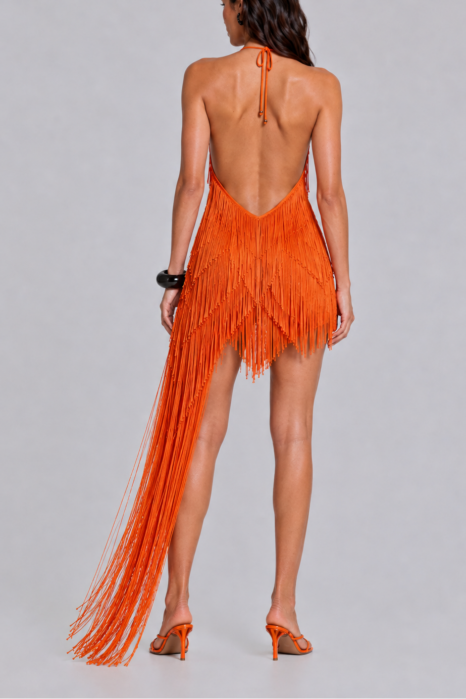 Salsa Fringe Halter Dress Orange