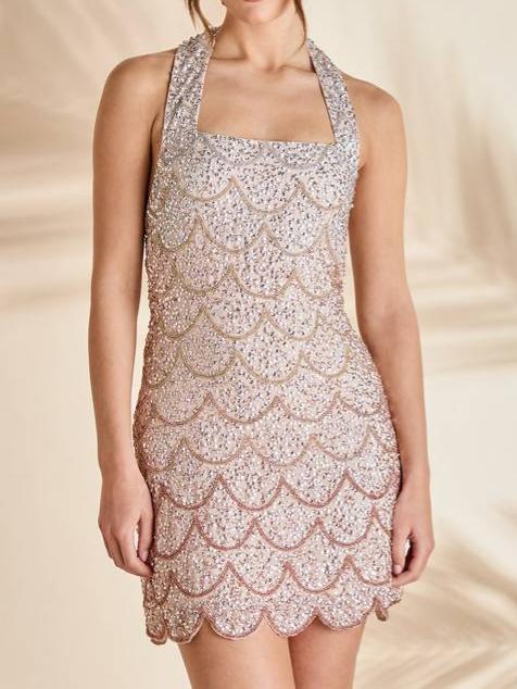 Coast Ombre Embellished Halterneck Mini Dress