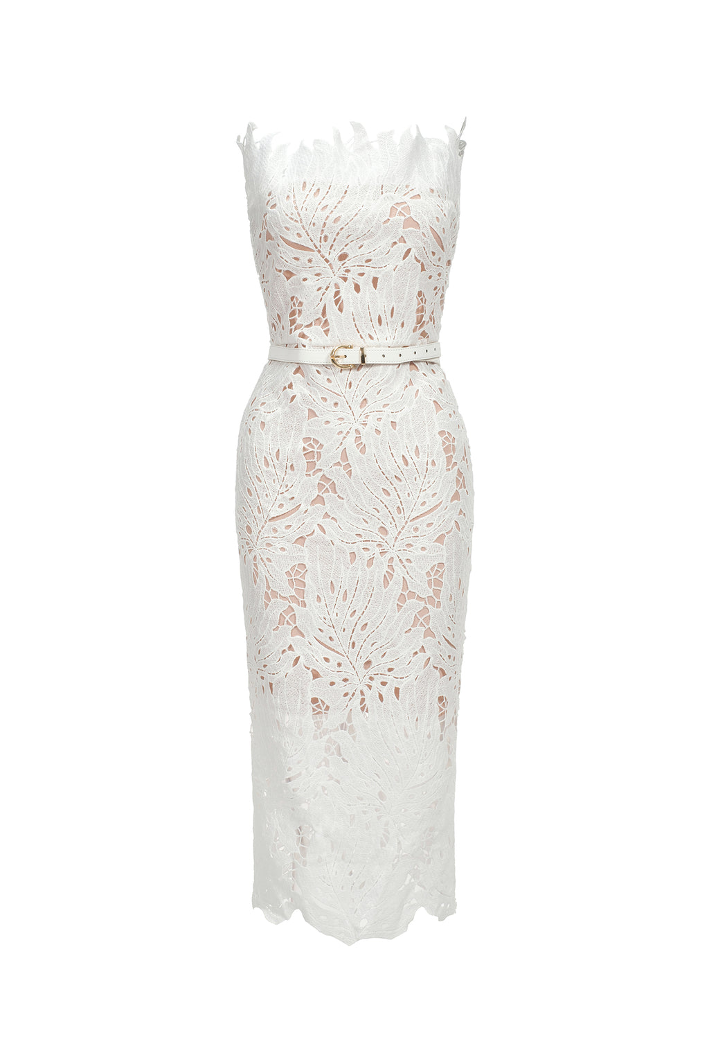Stripe Strapless Lace Midi Bandage Dress