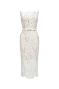 Stripe Strapless Lace Midi Bandage Dress