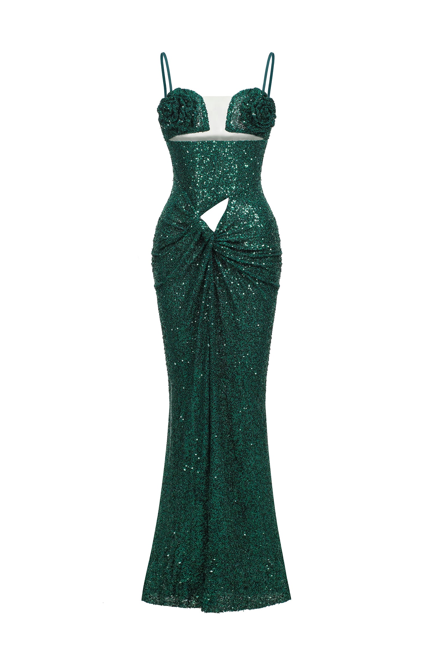 Megan Flower Cut Out Twist Slit Maxi Dress - Green