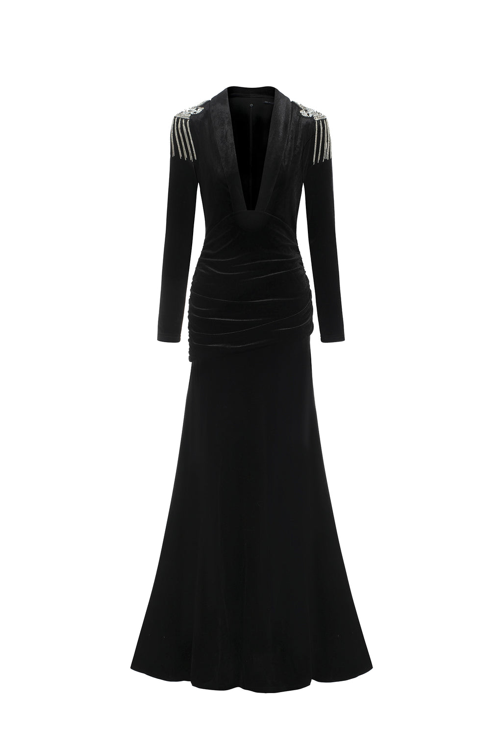 Fanny Deep-V High Slit Velvet Maxi Dress