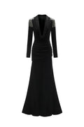 Fanny Deep-V High Slit Velvet Maxi Dress