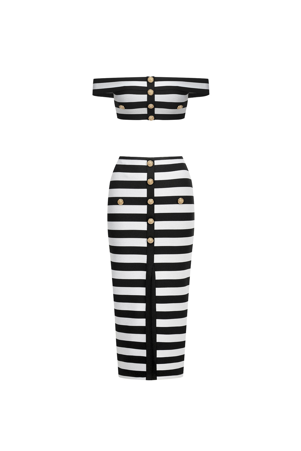 Martha Off-the-Shoulder Hollow Out Slit Bandage Midi Two-Piece Set