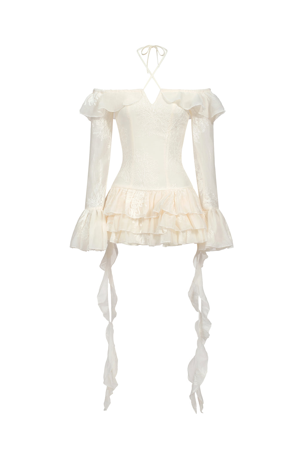 Wenie Off-the-Shoulder Long Sleeve Flounce Mini Dress