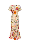 Naya Short Sleeve Round Neck Flowers Fishtail Midi Dress