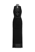 Guga Halter Sleeveless Lace Wrinkle Maxi Dress