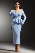 Faray Ruffled Long Sleeves Blue Maxi Dress