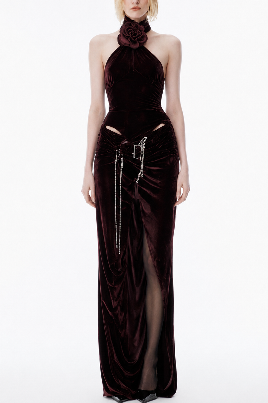 Velvet Rose Draped Gown