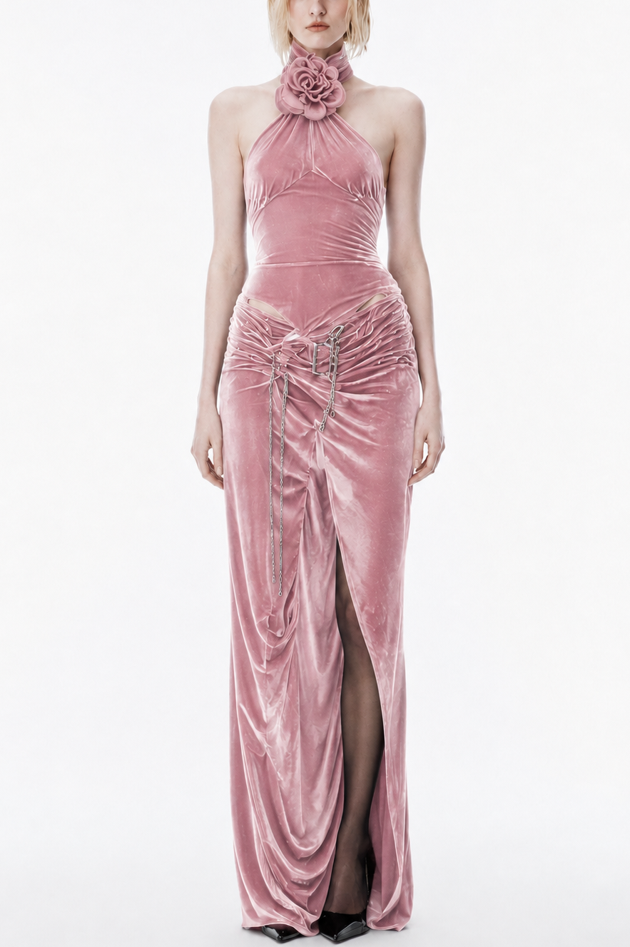 Velvet Rose Draped Gown