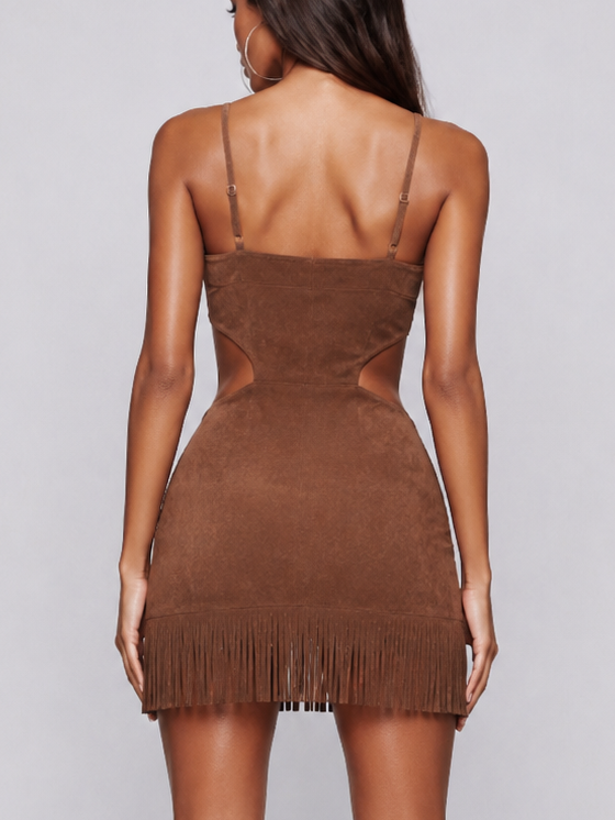 Tavelle Fringe Cutout Mini Dress