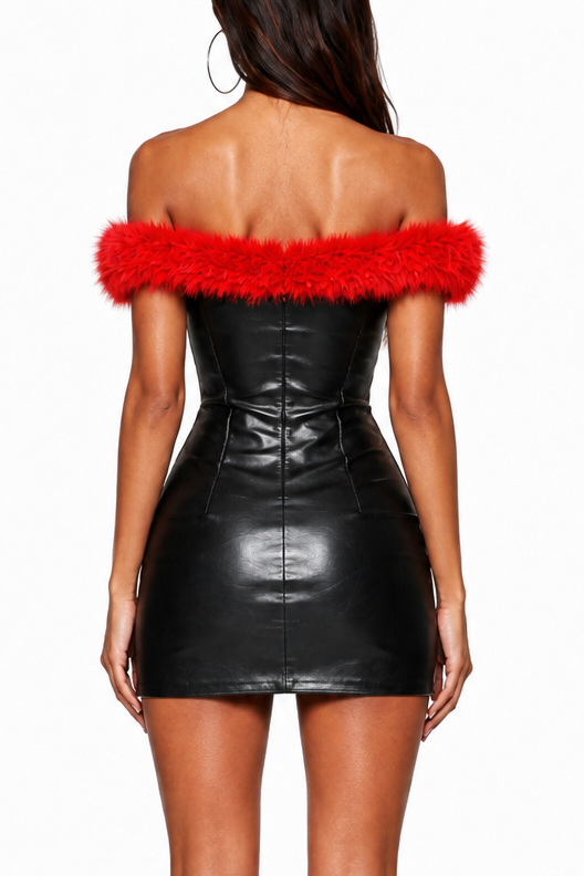 Scarlet Feather Mini Dress In Black