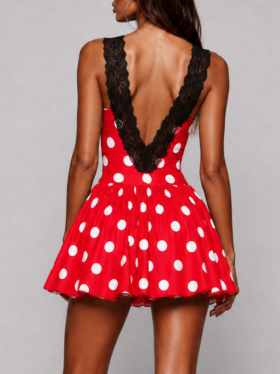 Scarlet Muse Polka Dot Lace Mini Dress
