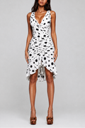 Noir Muse Polka Dot Ruched Midi Dress In White