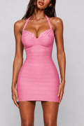 Pink Midnight Bloom Polka Bandage Mini Dress