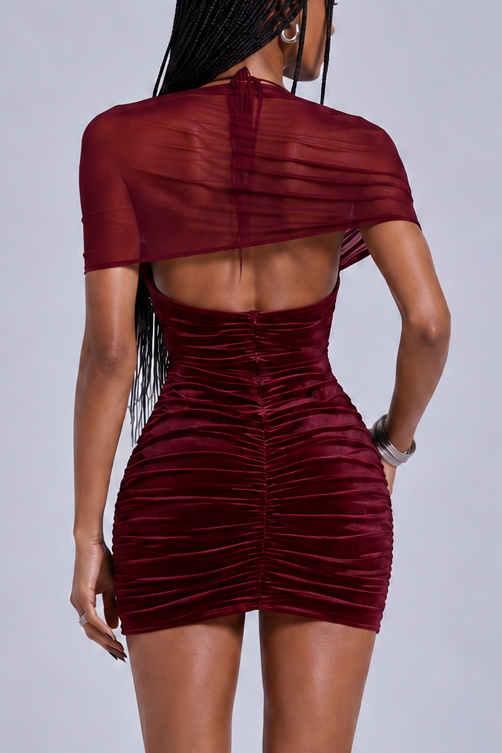 Pearl Button Velvet Mini Dress