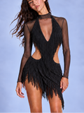 Midnight Fringe Illusion Mini Dress