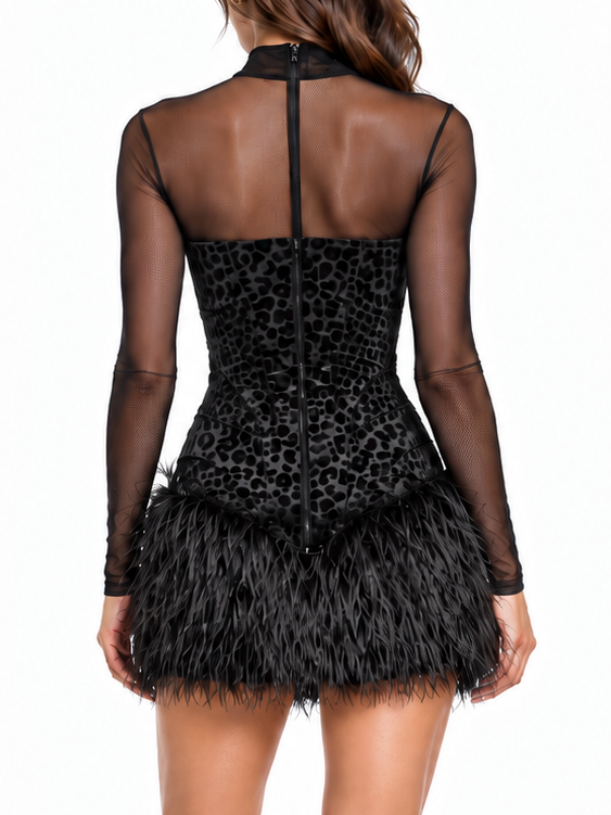 Noir Feather Corset Mini Dress