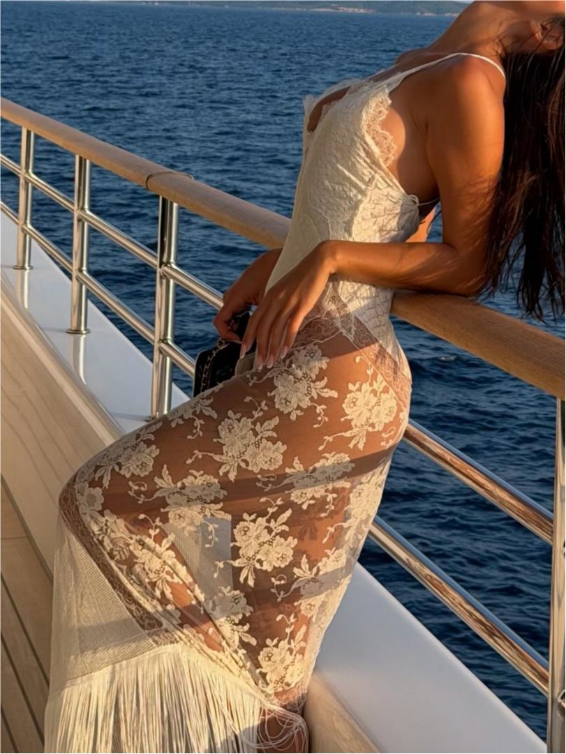Alluring Lace Fringe Maxi Dress