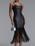 Demere Chic Contour Fringe Bandage Midi Dress
