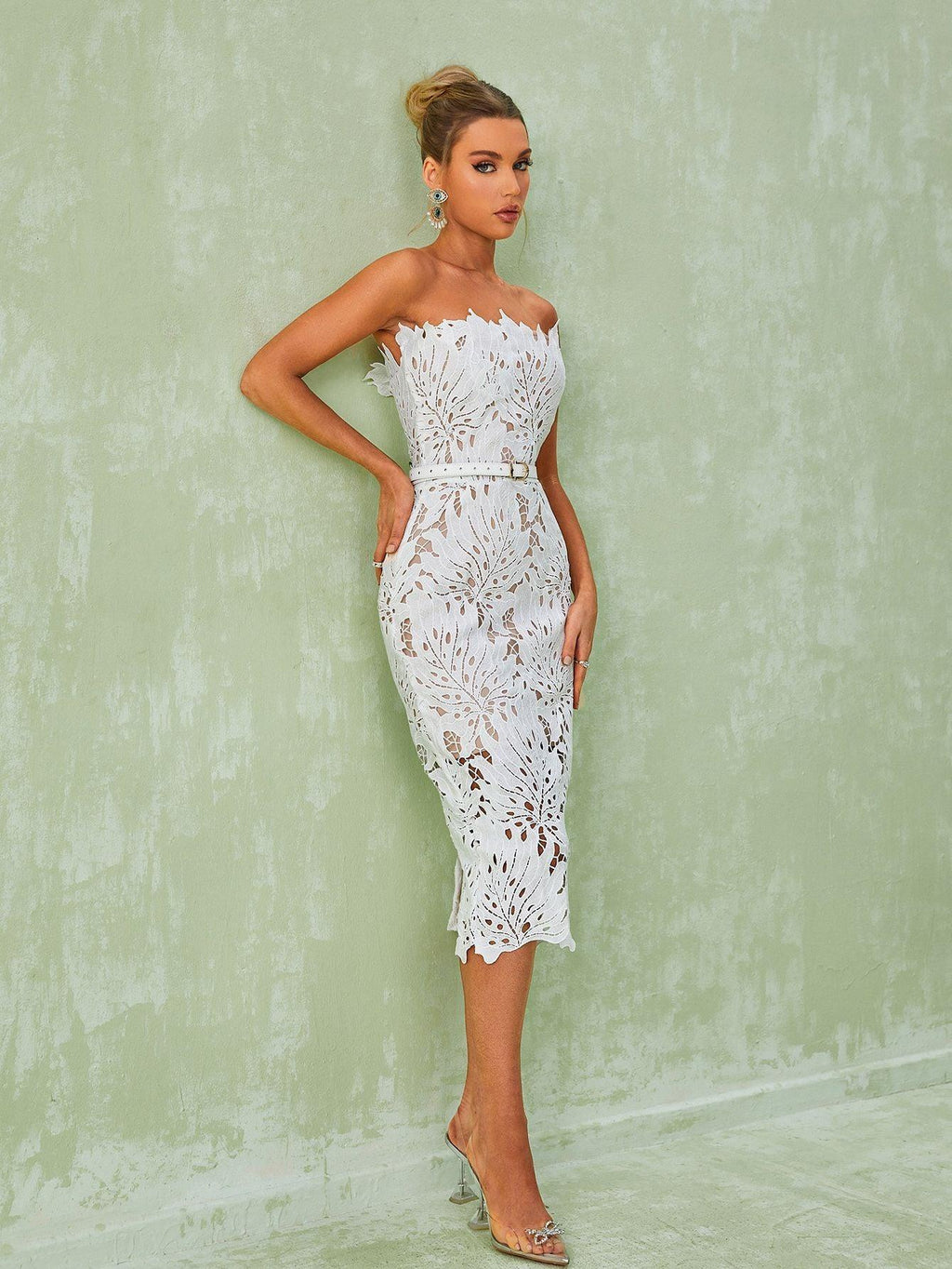 Despina White Lace Midi Dress